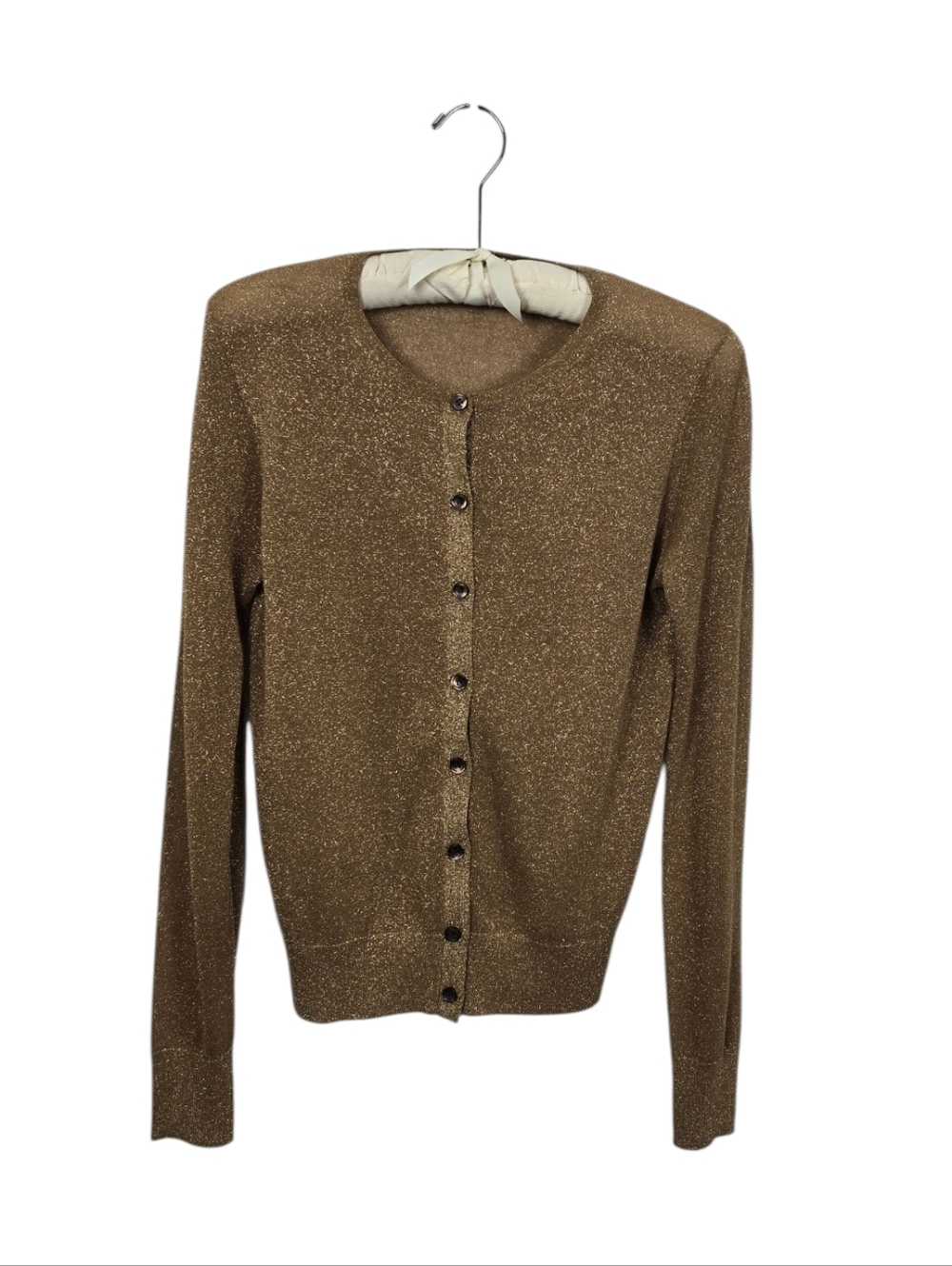 Ann Taylor Metallic Gold Camel Button Front Cardigan Small